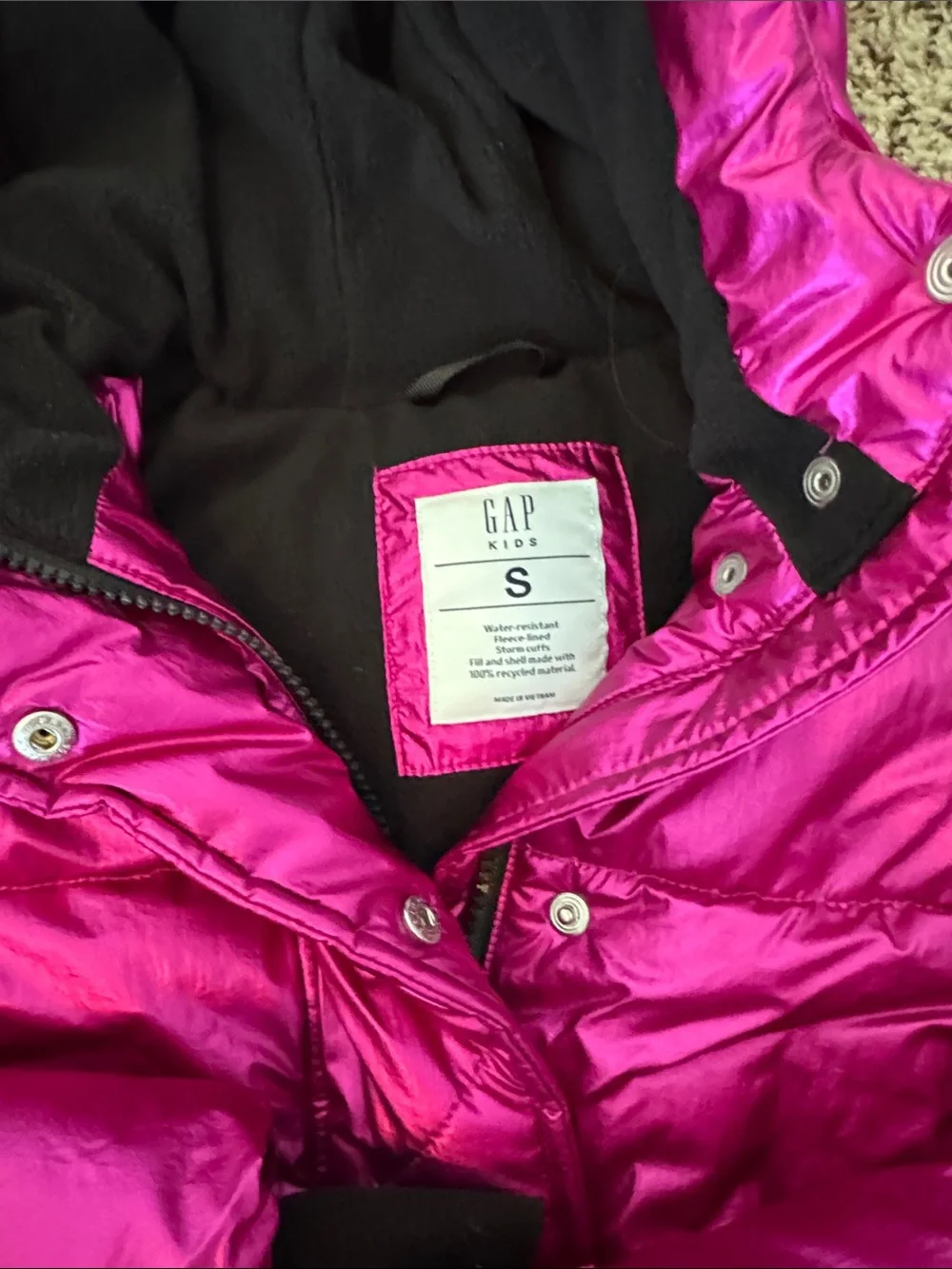 GAP Metallic Fuchsia Hooded Puffer Jacket